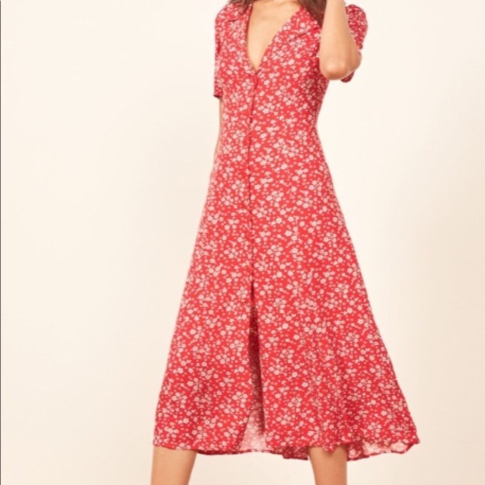 Reformation Red Floral Midi Dress